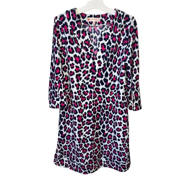 JUDE CONNALLY Megan Tunic Dress Catalina Large Leopard in Navy & Pink Size Small - Picture 2 of 10
